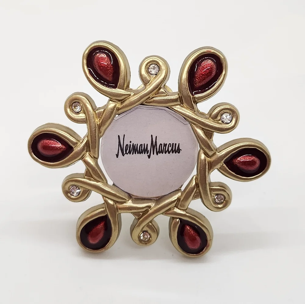 Jay Strongwater Rhinestone Clip On Brooch Photo Frame Neiman Marcus Gold Tone